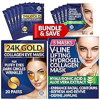 Stylia 20PC 24K Gold Under Eye Masks + 5 Chin Masks