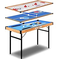 SereneLife 4 in 1 Multi Game Table, 4’x2’ Folding Portable Sports Arcade Games with Accessories, Ping Pong, Air Hockey, Pool Billiards, and Shuffleboard, for Indoor, Outdoor, All Ages