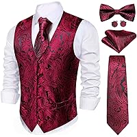 Barry.Wang Mens Paisley Suit Vest Formal/Leisure Silk Jacquard Waistcoat Tie Bowtie Set Party Wedding Tuxedo