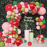Amandir 162Pcs Strawberry Birthday Party Decorations Strawberry Balloons Garland Arch Kit Berry First Birthday Party Supplies for Baby Shower Girls Summer Fruit Party Decor