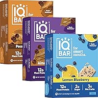 IQBAR Brain and Body Keto Protein Bars 12-Count Almond Butter Chip, Peanut Butter Chip & Lemon Blueberry Keto Bars - Low Carb Protein Bars, High-Fiber Vegan Bars, Low Sugar Meal Replacement Bars