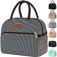 Lunch Bag Women, Insulated Lunch Box Tote Bag for Women Adult Men, Reusable Small Leakproof Cooler Cute Lunch Box Bags for Work Office Picnic Beach or Travel (White&Blue Stripe)