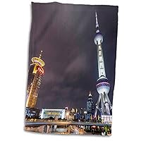 3dRose China, Shanghai, Skyscrapers in Pudong District at Night. - Towels (twl-225575-1)