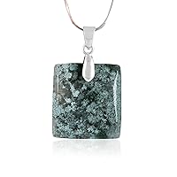 Natural Moss Agate Rectangle Cabochon Pendant in 925 Sterling Silver