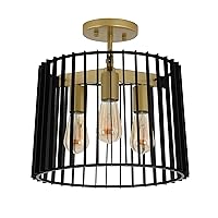 artika Gatsby Modern Mid Century Flush Mount Ceiling Light Fixture, Black and Gold Finish - Ideal for Bedroom, Hallway, Kitchen, Made of Steel, Bulb Not Included