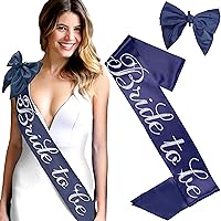 Blue Bride Sash - Set of 2: Crystal Flirty Bride to Be on Navy Blue Bridal Grade Satin Sash & Navy Satin Bow Clip - Something Blue for Bride - Set2(Flrt SshBw) NVY
