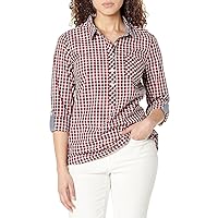 Tommy Hilfiger Women's Blouse Casual Check Roll Tab Long Sleeve, Chili Pepper Multi