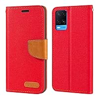 Oppo A54 4G Case, Oxford Leather Wallet Case with Soft TPU Back Cover Magnet Flip Case for Oppo A54 4G Red
