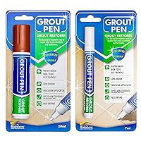 Grout Pen Tile Paint Marker: Waterproof Grout Colorant and Sealer Pen to Renew, Repair, and Refresh Tile Grout - Cleaner Coating Stain Pens - 2 Pack, 15mm Wide Terracotta and 5mm Narrow White Tip