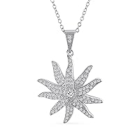 Bling Jewelry Vintage Style Pave Cubic Zirconia CZ Sunburst Sun Ray Pendant Necklace For Women .925 Sterling Silver With Chain