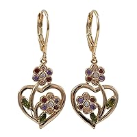 Rose Gold Finish Multi-color Cubic Zirconia Heart Flower Girls Earrings