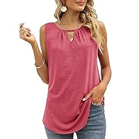 WIHOLL Tank Tops for Women Casual Summer Keyhole Neck Sleeveless Shirts Loose Blouses