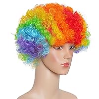 Clown Wig Costume Accessories Short Colorful Afro Hair Wig for Women Men Adults 70s 80s Halloween Parties Carnivals Pretend Play