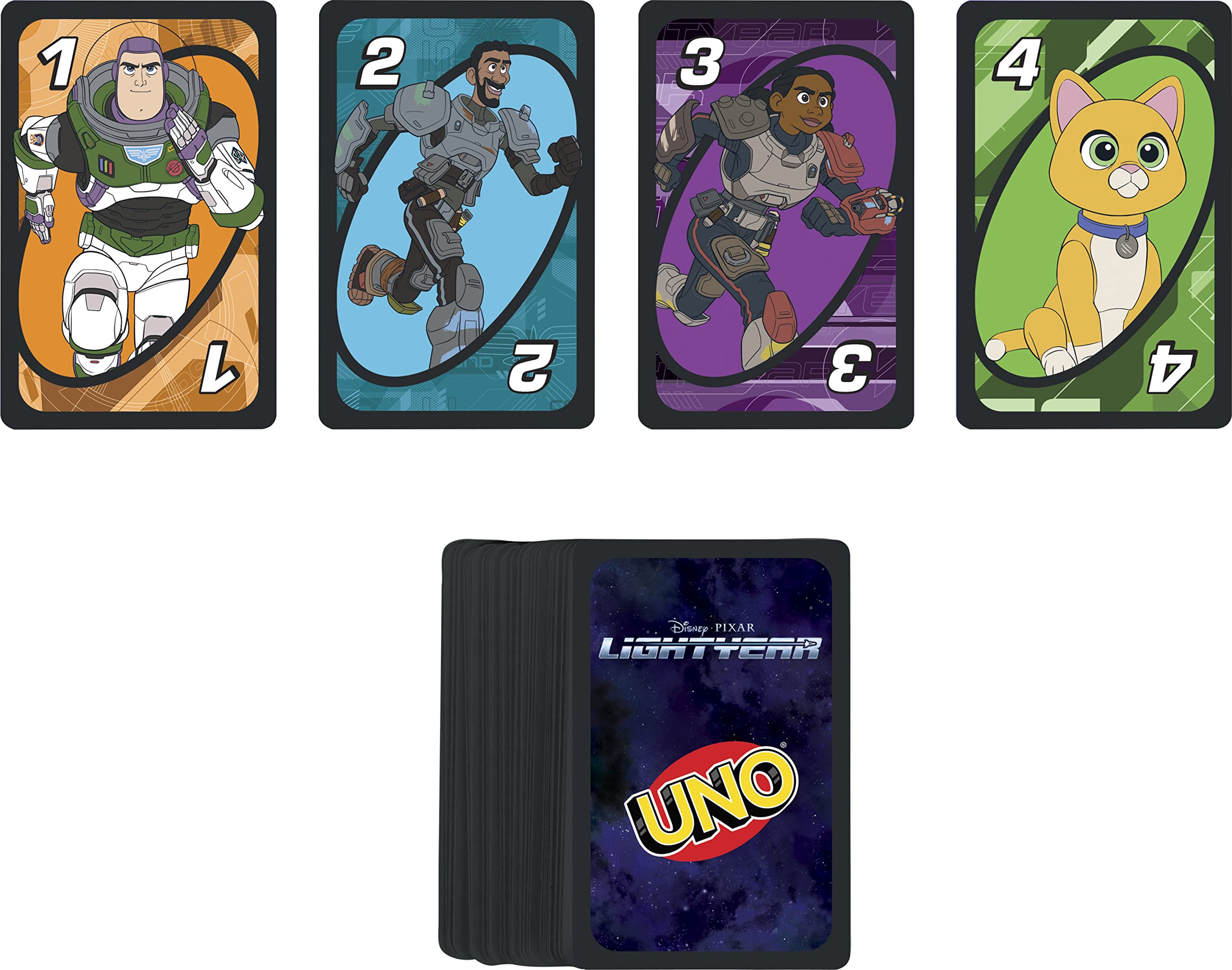 Mattel Games UNO Disney and Pixar Lightyear Card Game, Travel Game with Movie-Themed Deck in Collectible Tin for 2-10 Players