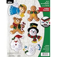 Bucilla, Holiday Favorites, Felt Applique 6 Piece Ornament Making Kit, Perfect for DIY Arts and Crafts, 89577E