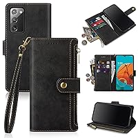 Antsturdy Samsung Galaxy Note 20 5G Wallet case with Card Holder for Women Men,Galaxy Note 20 5G Phone case RFID Blocking PU Leather Flip Shockproof Cover with Strap Zipper Credit Card Slots,Black