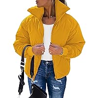 MEROKEETY Women's Long Sleeve Zipper Puffer Jacket Winter Quilted Short Down Coat with Pockets