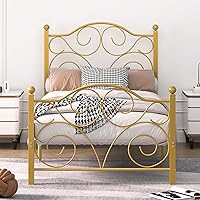 Twin Size Bed Frame with Headboard and Footboard, Heavy Duty Metal Slat Support, Platform Mattress Foundation, No Box Spring Needed, Easy Assembly, Gold