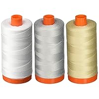 3-PACK - Aurifil 50WT - White + Dove + Light Beige, Solid - Mako Cotton Thread - 1422Yds EACH