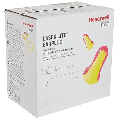 Howard Leight by Honeywell Laser Lite High Visibility Disposable Foam Earplugs, Pink/Yellow , 200-Pairs (LL-1) - 3301105
