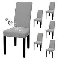 100% Waterproof Dining Room Chair Cover Set of 6, Stretch Jacquard Parson Chair Slipcover Removable Washable Chair Protector for Home, Restaurant, Banquet (Large, Light Gray)