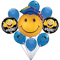 #Done Smile Face School Color Graduation Decoration Balloon Pack, 9pc, Blue