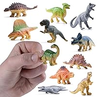 PREXTEX Mini Dinosaur Figures Toys Box (12 Count) | Best for Party Favors Easter Eggs Filler Plastic Small Cupcake/Cake Toppers