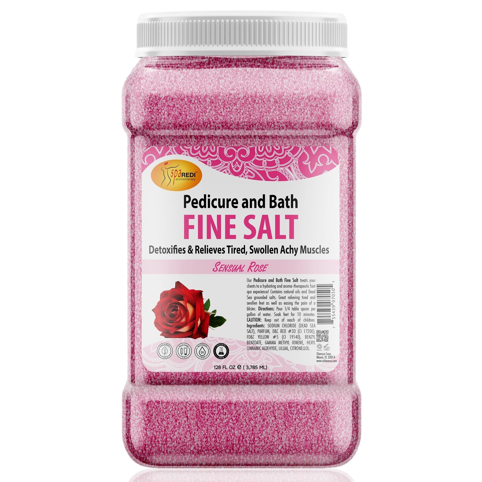 SPA REDI - Detox Foot Soak Pedicure and Bath Fine Salt, Sensual Rose, 128oz - Made with Dead Sea Salts, Argan Oil, Coconut Oil, and Essential Oil -...