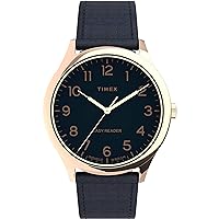 Timex Men's TW2U22400 Easy Reader Gen 1 40mm Blue/Rose Gold-Tone Leather Strap Watch