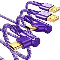 MRGLAS USB A to USB C Cable 3.2A 2-Pack [90°, Gold-Plated] 6.6+6.6FT Type C Charger Right Angle Nylon Braided Fast Charging Cable Compatible with Galaxy S10 S9 Plus S21 Note 10 LG - Purple