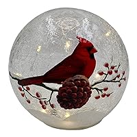 Christmas Cardinal LED Lighted Glass Globe, 6 Inch Crackle Glass Light Up Globe