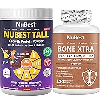 NuBest Tall Growth Protein Powder with Chocolate Flavor + Bone Xtra 120 Vegan Capsules - Bundle Height Growth, Bone Strength, Brain Booster for Teens with Protein, Probiotics, Calcium & Multivitamin