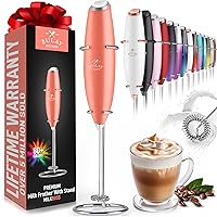 Zulay Powerful Milk Frother Handheld Foam Maker for Lattes - Whisk Drink Mixer for Coffee, Mini Foamer for Cappuccino, Frappe, Matcha, Hot Chocolate by Milk Boss (Peach Orange)