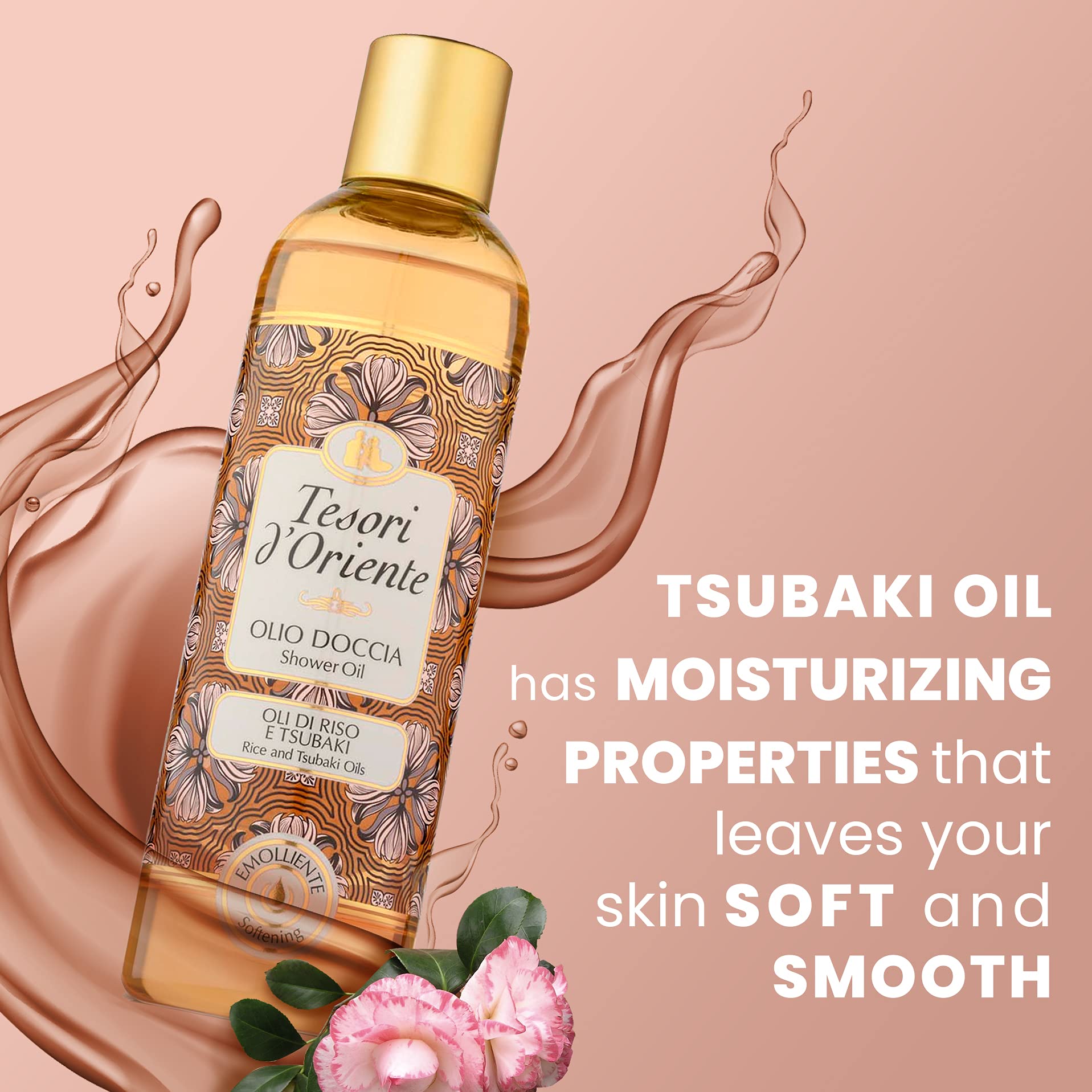 Tesori d'Oriente Bath Oil, Shower Oil Body Wash, Cleansing Oil for Women, with Rice & Tsubaki Oil-8.45 fl oz [Made in Italy]-(Rice & Tsubaki Oil)