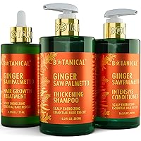 Botanical Hair Growth Lab - Hair Loss Treatment, Thickening Shampoo and Intensive Conditioner - Ginger Saw Palmetto - Scalp Energizing and Follicle Stimulating - Alopecia Postpartum DHT Blocker