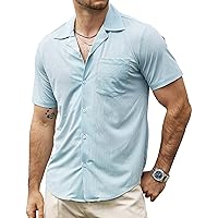 VATPAVE Mens Casual Summer Shirts Short Sleeve Button Down Shirts Fashion Textured Beach Hawaiian Shirts with Pocket