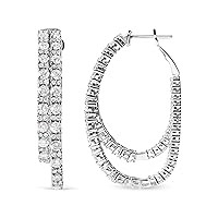 14K White Gold 4.0 Cttw Diamond Asymmetrical Inside Out Double-Hoop Earrings (I-J Color, I1-I2 Clarity)