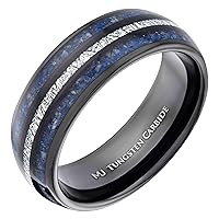Tungsten Ring Polished Finish with Lapis Lazuli and Faux Meteorite Inlay 8mm Wedding Band Comfort Fit