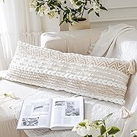 Cream Decorative Lumbar Throw Pillow Cover 14x36 Boho Long Cushion for Bed Neutral Beige White Accent Modern Farmhouse Pillowcase for Bedroom Living Room Couch Sofa Home Décor Cover ONLY