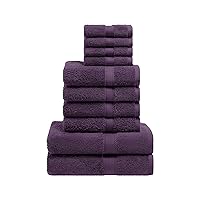 Superior Egyptian Cotton Pile 10 Piece Towel Set, Includes 2 Bath, 4 Hand, 4 Face Towels/Washcloths, Ultra Soft Luxury Towels, Thick Plush Essentials, Guest Bath, Spa, Hotel Bathroom, Plum