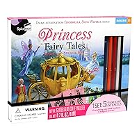 SpiceBox Princess Fairy Tail Drawing Art Stencil Kit for Kids, Children’s Fun Activity Set, 5 Fairy Tale Stories to Draw