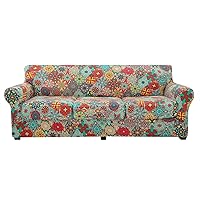 hyha Couch Cover, Sofa Covers, Floral Pattern, Stretch, Printed, 4 Pieces, Sofa Slipcovers, for 3 Separate Cushion Couch Sofa, Washable Furniture Protector for Dogs (Sofa, Diamond Mandala)