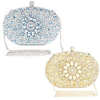 Women's Evening Handbag Blue and Gold Beaded Clutch with Detachable Chains Bag Satchel for Wedding Party Prom Weekend Cocktail Homecoming Gifts for Women (pack of 2)