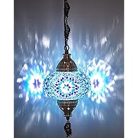 CopperBull Turkish Moroccan Tiffany Style Handmade Mosaic Hanging Ceiling Lamp Pendant Light Fixture with Metal Leaf Chains (3)