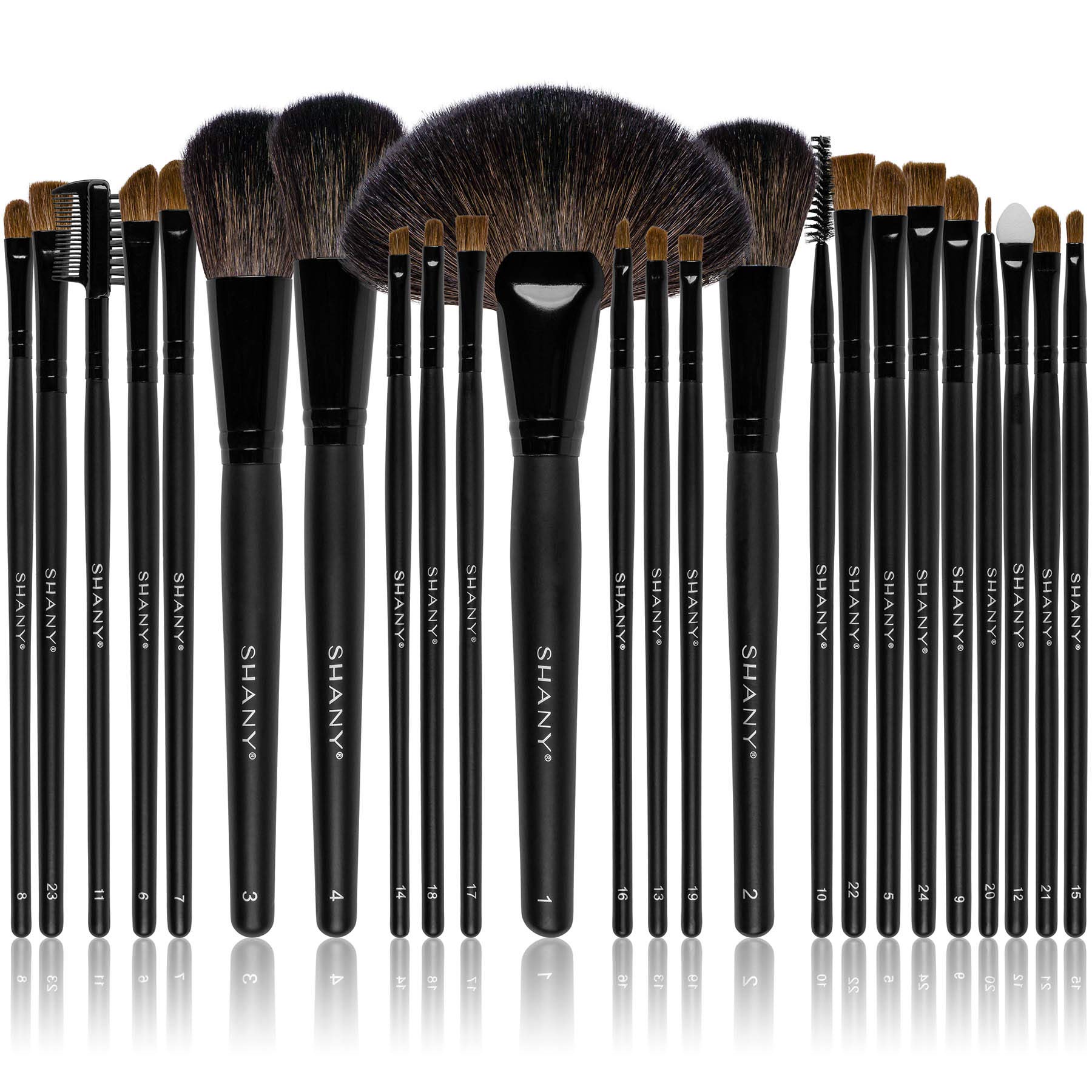 SHANY Studio Quality Natural Cosmetic Brush Set with Leather Pouch, 24 Count