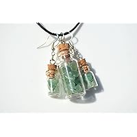 Green Quartz Stones in Matching Delicate Glass Vial Earrings and Necklace