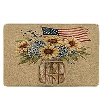Independence Day Door Mat Sunflower Country Farmhouse Vintage America Flag Khaki Blue Yellow Rubber Duty Decorations Absorbent Waterproof Outside Pool Indoor Home Welcome Floor Doormat 17x29 Inch