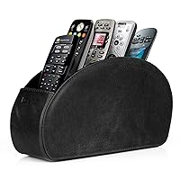 Remote Control Holder with 5 Pockets - Store DVD, Blu-Ray, TV, Roku or Apple TV Remotes - Real Leather with Suede Lining - Slim, Compact Living or Bedroom Storage