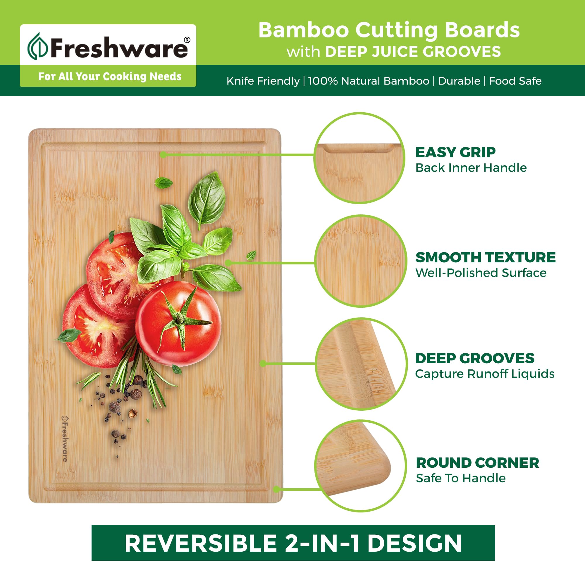 Freshware 24 Inch 3XL Bamboo Cutting Boards for Kitchen, Stove Top Butcher Block, Extra Large Wooden Carving Board for Meat, Veggies, Charcuterie Board with Deep Juice Grooves (3XL, 24x18