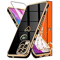 Buleens for Motorola Moto G Stylus 2021 Case for Women Girls, (3 in 1) Cute Hearts Pattern Aesthetic Phone Cases for Moto G Stylus 2021 6.8'', Classy Gold Paint Soft TPU Anti-Drop Cover(Black)